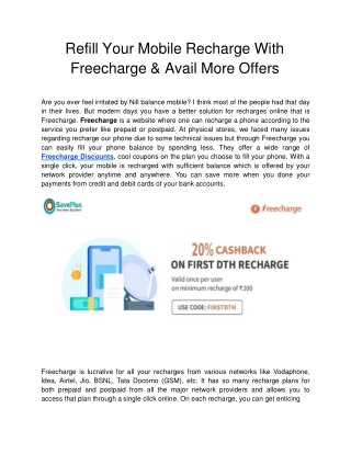 Refill Your Mobile Recharge With Freecharge & Avail More Offers