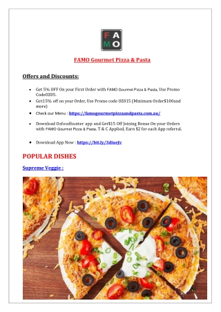 5% off - Famo Gourmet Pizza & Pasta Restaurant Wanneroo, WA