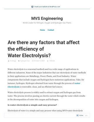 Are there any factors that affect the efficiency of Water Electrolysis?