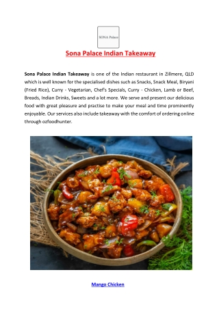 5% Off - Sona Palace Menu - Indian Takeaway Zillmere, QLD