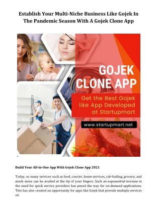 Establish Your Multi-Niche Business Like Gojek In The Pandemic Season With A Gojek Clone App