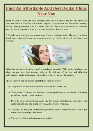 Find An Affordable And Best Dental Clinic Near You