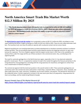 North America Smart Trash Bin Market Worth $12.3 Million By 2025