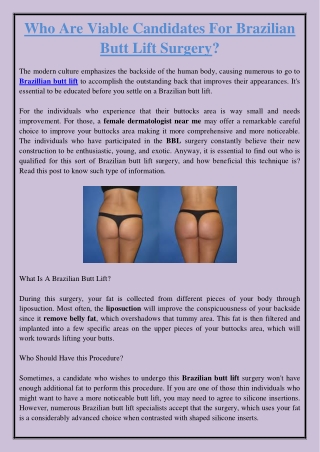 Who Are Viable Candidates For Brazilian Butt Lift Surgery?