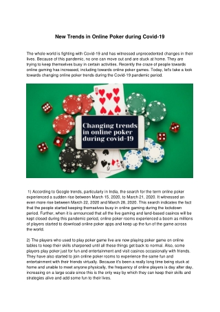 New Trends in online Poker during covid 19