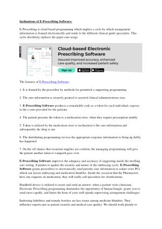 Inclinations of E-Prescribing Software: