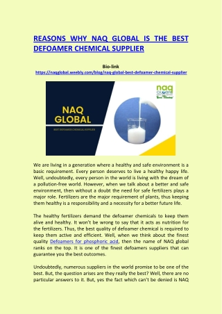 Reasons Why NAQ Global Best Defoamer Chemical Supplier