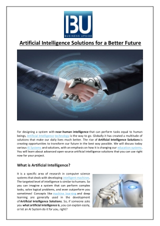 Artificial Intelligence Solutions for a Better Future