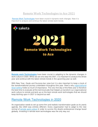 Remote Work Technologies 2021