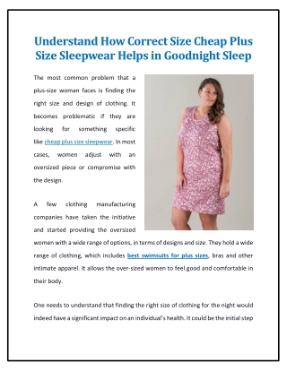 Understand How Correct Size Cheap Plus Size Sleepwear Helps in Goodnight Sleep