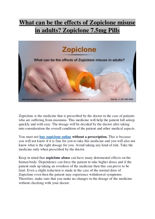 What can be the effects of Zopiclone misuse in adults? Zopiclone 7.5mg Pills