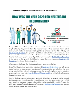 How was the year 2020 for Healthcare Recruitment?