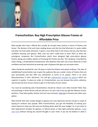 FramesFashion: Buy High Prescription Glasses Frames at Affordable Price