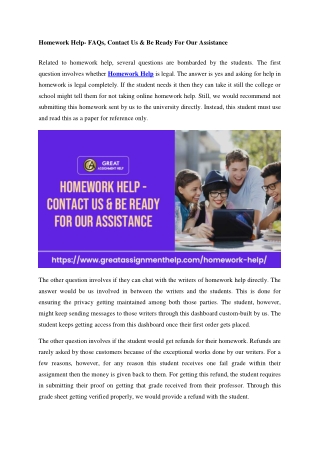 Homework Help- FAQs, Contact Us & Be Ready For Our Assistance