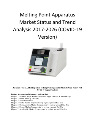 Melting Point Apparatus Market Status and Trend Analysis 2017-2026 (COVID-19 Version)