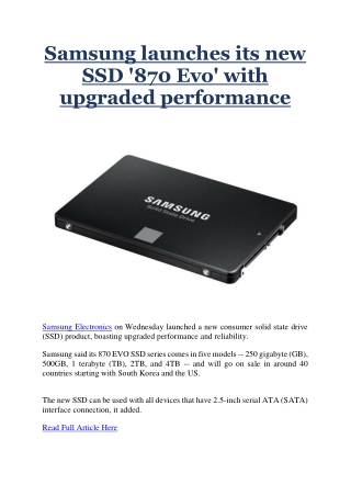 Samsung launches its new SSD '870 Evo' with upgraded performance