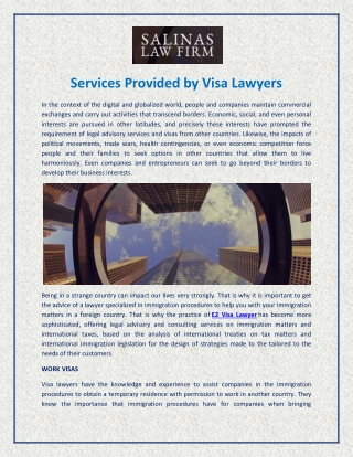 Services provided by E2 Visa Attorney
