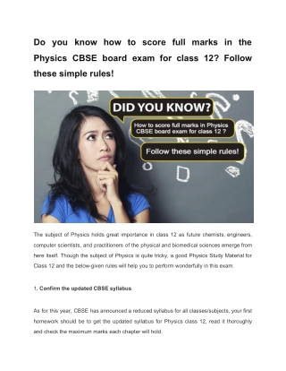 Do you know how to score full marks in the Physics CBSE board exam for class 12? Follow these simple rules!