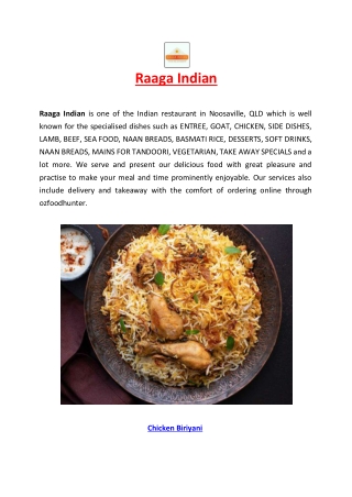 5% OFF - Raaga Indian Restaurant- food delivery noosaville, QLD