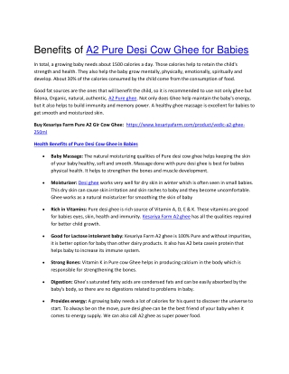 Benefits of A2 Pure Desi Cow Ghee for Babies