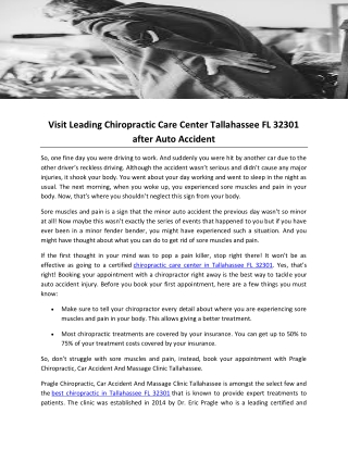 Visit Leading Chiropractic Care Center Tallahassee FL 32301 after Auto Accident