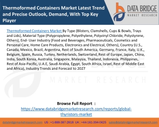 Thermoformed Containers Market Latest Trend and Precise Outlook, Demand, With Top Key Player