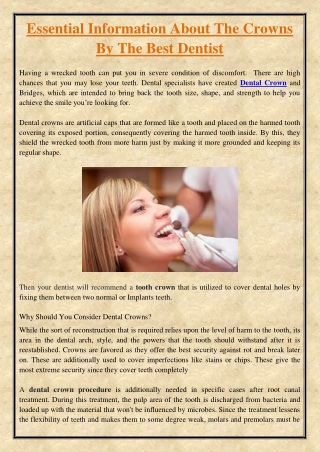 Essential Information About The Crowns By The Best Dentist