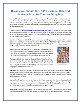Reason You Should Hire A Professional Hair And Makeup Artist On Your Wedding Day