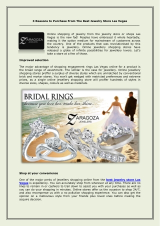 3 Reasons to Purchase From The Best Jewelry Store Las Vegas