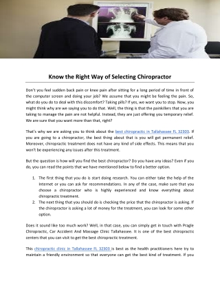 Know the Right Way of Selecting Chiropractor