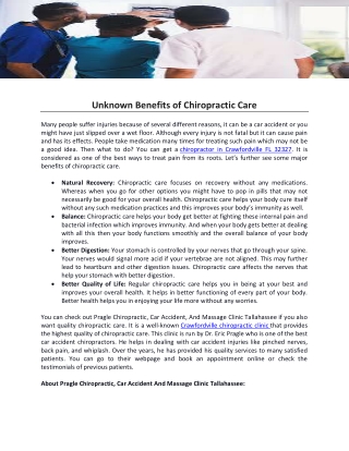 Unknown Benefits of Chiropractic Care