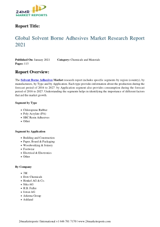 Solvent Borne Adhesives Market Research Report 2021