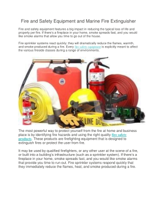 Fire and Safety Equipment and Marine Fire Extinguisher