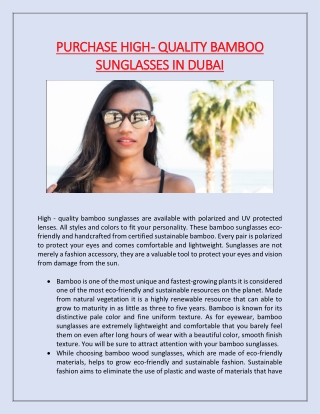 Purchase High - Quality Bamboo Sunglasses in Dubai