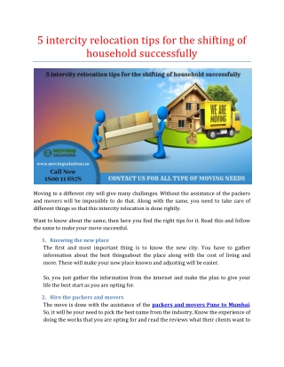 5 intercity relocation tips for the shifting of household successfully