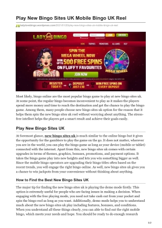 Play New Bingo Sites UK Mobile Bingo UK Reel