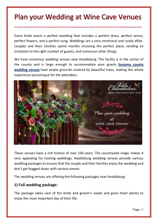 Plan your Wedding at Wine Cave Venues