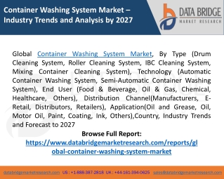 Container Washing System Market Share, Size, Research, CAGR, Growth - Forecast 2027