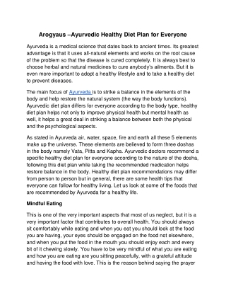 Arogyaus –Ayurvedic Healthy Diet Plan for Everyone