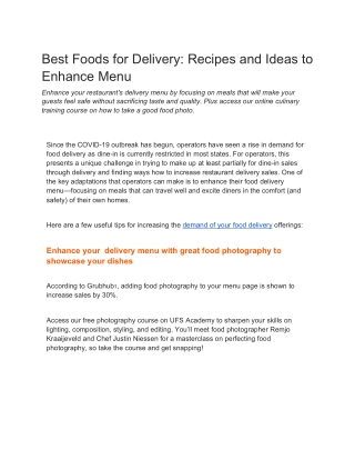 Best Foods for Delivery: Recipes and Ideas to Enhance Menu