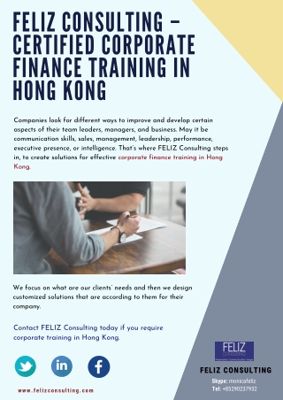 FELIZ Consulting – Certified Corporate Finance Training in Hong Kong