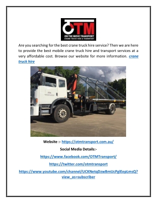 Crane Truck Hire | Otmtransport.com.au