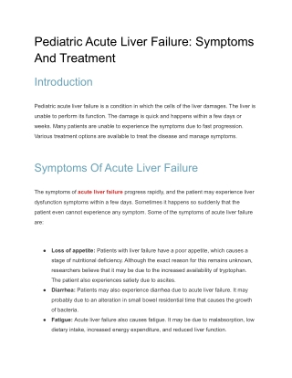 Pediatric Acute Liver Failure_ Symptoms And Treatment