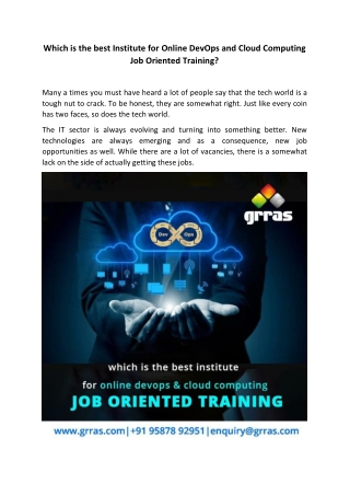 Which Is The Best Institute For Online Dev Ops And Cloud Computing Job Oriented Training