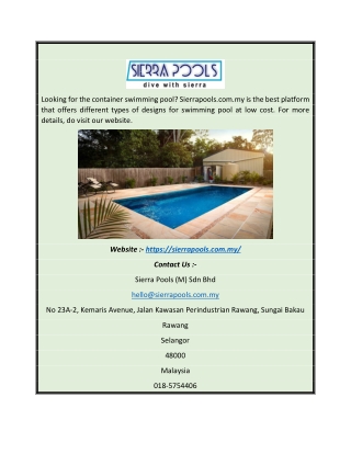 Swimming Pool Cost | Sierrapools.com.my