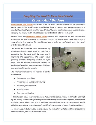 Everything You Need To Know About Dental Crown And Bridges