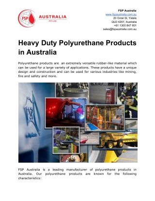 Heavy Duty Polyurethane Products in Australia