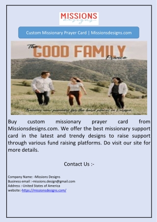 Custom Missionary Prayer Card | Missionsdesigns.com