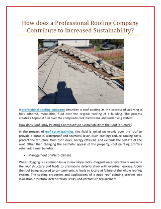 How does a Professional Roofing Company Contribute to Increased Sustainability?