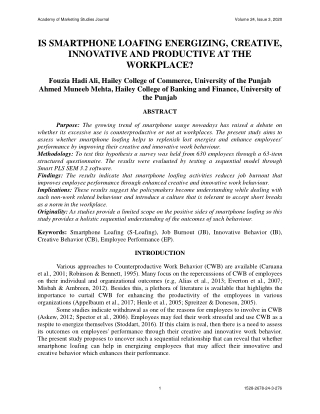 IS SMARTPHONE LOAFING ENERGIZING, CREATIVE, INNOVATIVE AND PRODUCTIVE AT THE WORKPLACE?